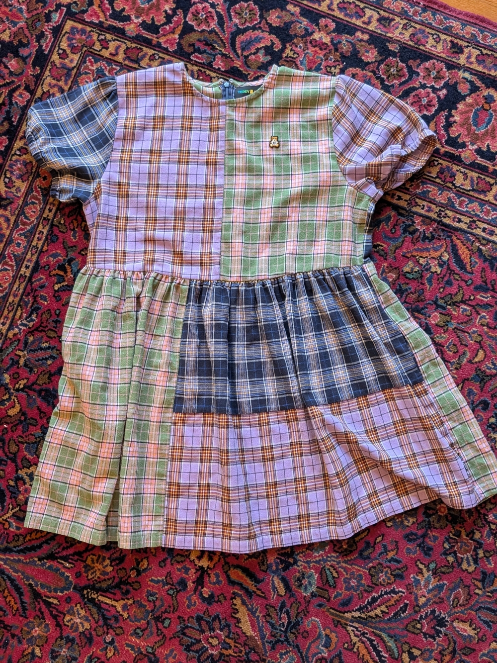 Teddy Fresh Patchwork Plaid Mini Dress - Lavender, Green, Navy
